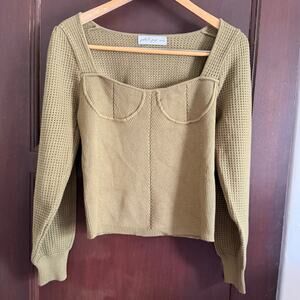 Petal and Pup  | Green Drab Corset Style Sweater with Puff Sleeves   | large